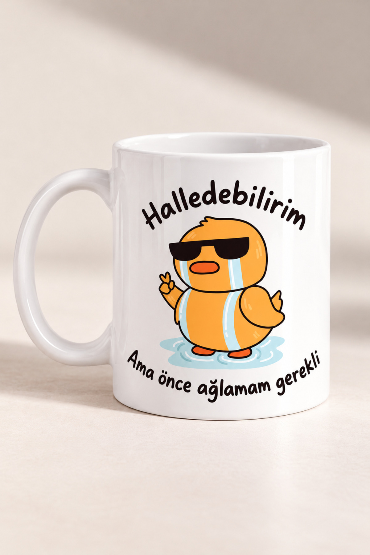 Halledebilirim Civciv Baskılı Kupa Bardak - Özel Tasarım Porselen Hediye Kupa · Beyaz