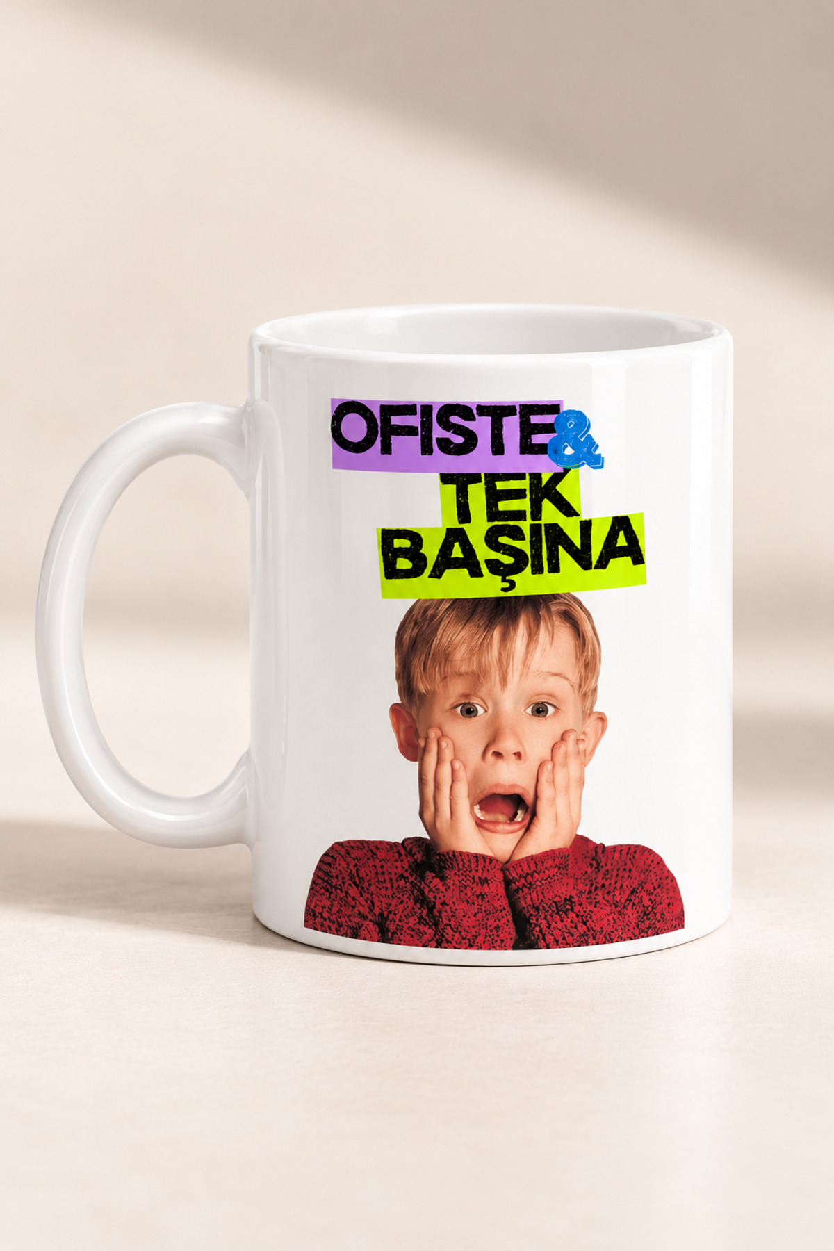 Ofiste Tek Başına Baskılı Kupa Bardak - Özel Tasarım Porselen Hediye Kupa · Beyaz